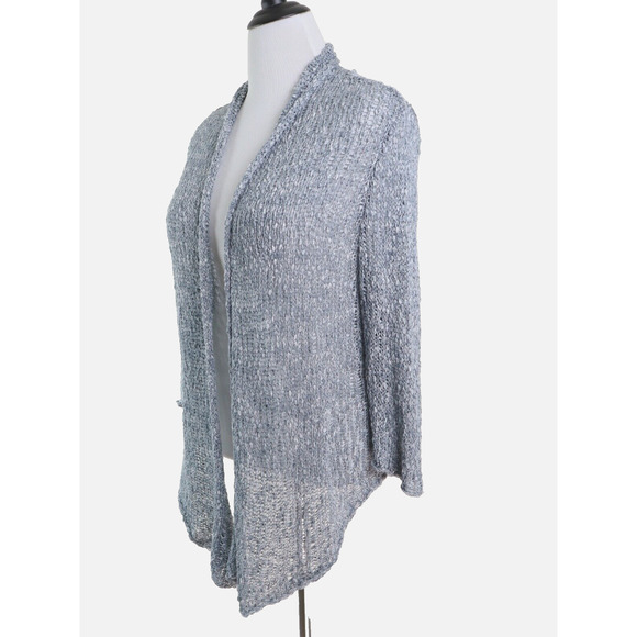 Eileen Fisher Size L Cotton Knobby Knit Draped Cardigan Gray - Picture 2 of 10